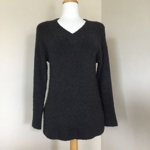 Anthropologie Sweater Gray V-Neck Fuzzy Size XS